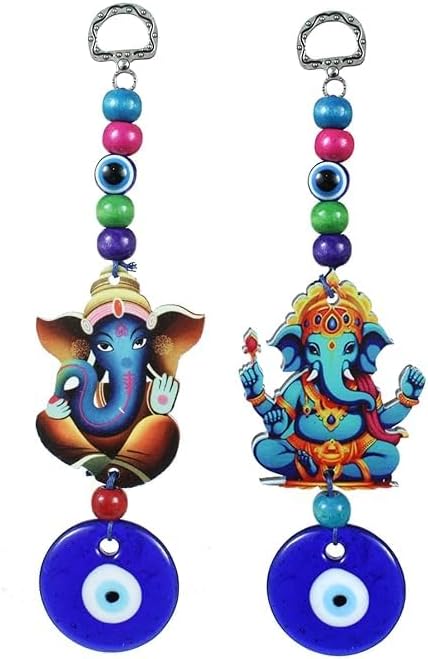 Set of 2 Blue Evil Eye Ganesha Hanging Decor