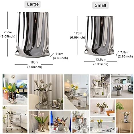 Modern Minimalist Silver Metallic Luster Ceramic Flower Vase