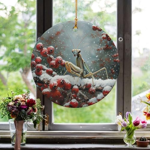 Snowy Berry Praying Mantis 3 Ceramic Ornament for Home Decor