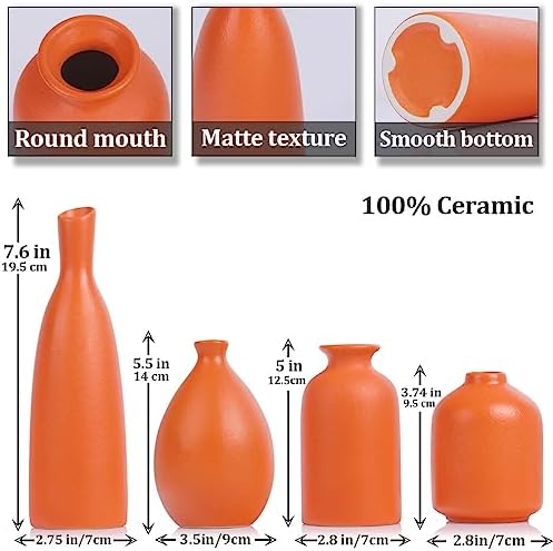 Orange Ceramic Bud Vases Set of 4 Farmhouse Decor