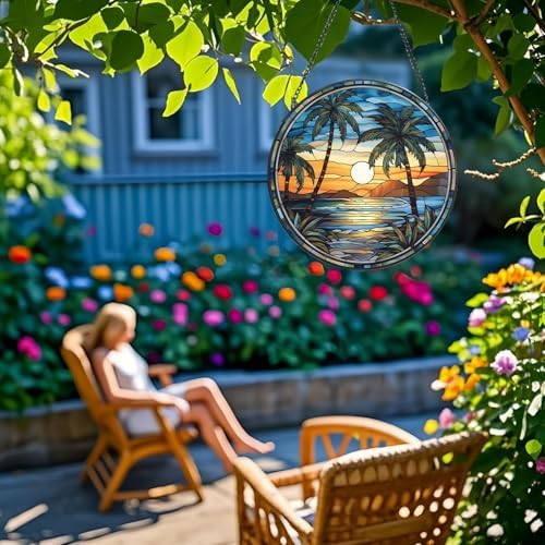 Stained Glass Window Hanging Suncatcher 8 Hand-Painted Decor for Windows with Fade Resistant Design