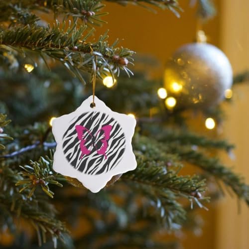 3dRose Trendy Fuchsia Butterfly Zebra-Snowflake Ornament 3 Inch Porcelain