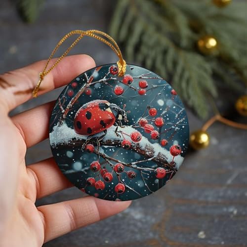 Snowy Berry Ladybug 4PCS Ceramic Christmas Ornament