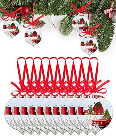 ZOE GARDEN Red Christmas Farm Truck Ornament Set 10PCS