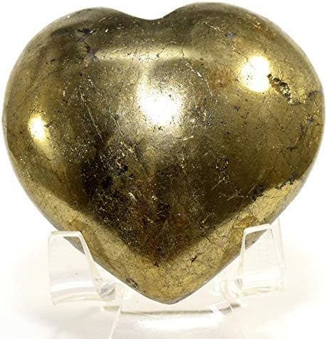 225 Inch Sparkling Golden Chalcopyrite Puffy Heart with Stand