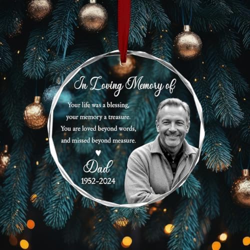 Custom Photo Memorial Glass Ornament - Dad Mom Remembrance Gift