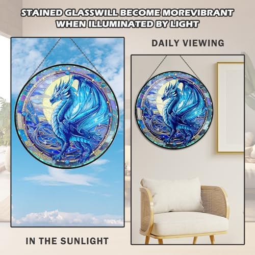Dragon Stained Glass Window Hanging 79 Boho Wall Art with Chain