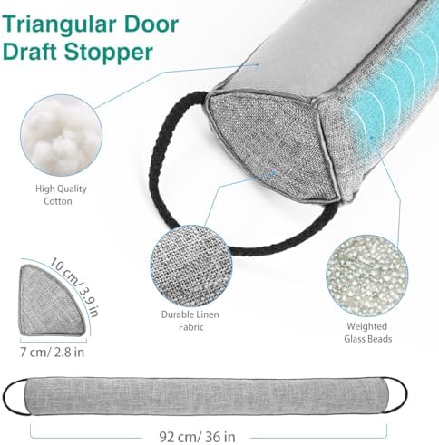 Lewondr Door Draft Stopper 36 Inch Sound Proof Triangular Weather Stripping Blocker Gray