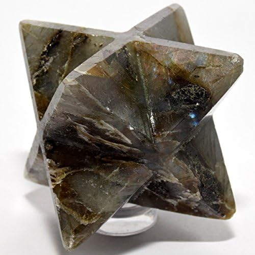 HC Set 60mm Rainbow Flash Labradorite 8 Point Merkaba Star Clear Quartz Cabochon