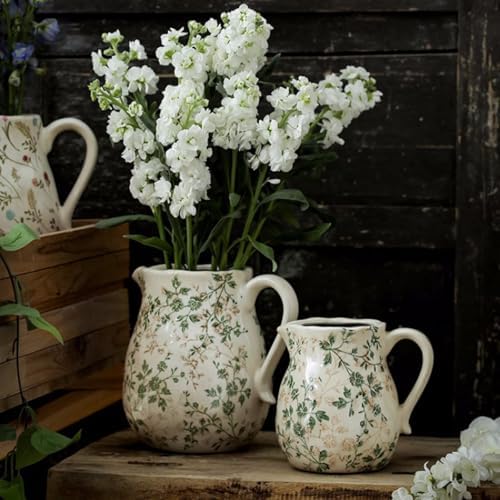 Farmhouse Ceramic Vase with Handle for Home Decor
