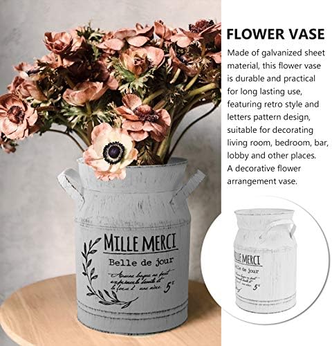 Angoily Retro Galvanized Flower Vase French Style Decorative Bucket for Home Office