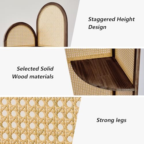 4 Tier Corner Shelf Dark Brown Rattan Bookshelf with Legs