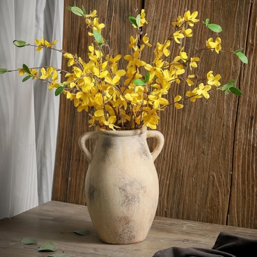Lyeec Ceramic Vase with Handles 905 Inch Tall Terracotta Decorative Pottery Flower Vase for Home Farmhouse Decor