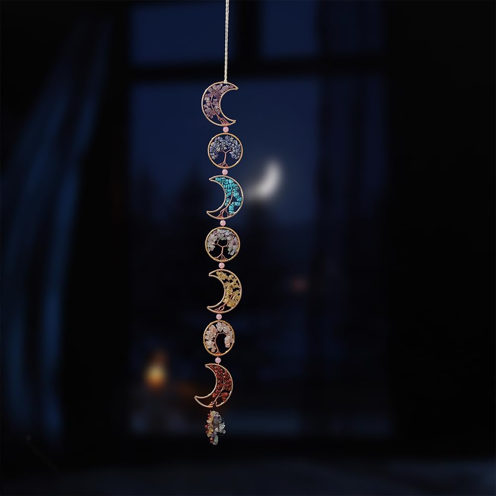 Chakra Wall Decor with 7 Healing Crystals and Tumbled Tassel Suncatcher