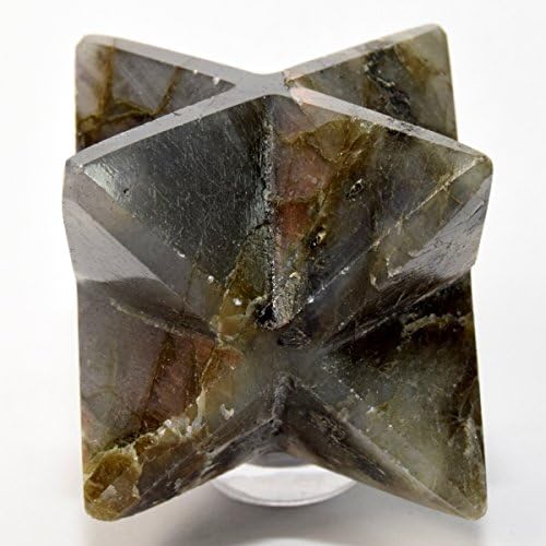 HC Set 60mm Rainbow Flash Labradorite 8 Point Merkaba Star Clear Quartz Cabochon