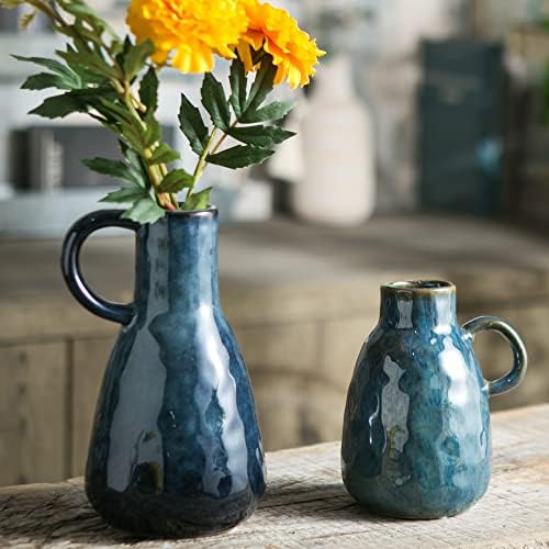 Tanvecle Ceramic Vase Set of 2 Blue Glazed