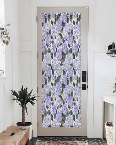 Purple Spring Floral French Door Curtain Watercolor Flowers Pastoral Sheer Door Panels 54W X 72L