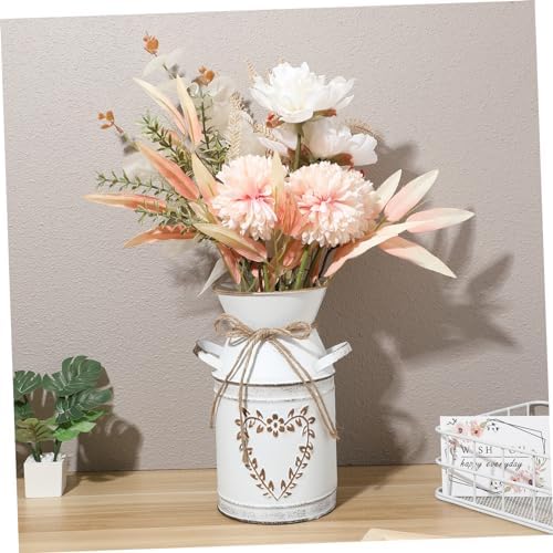 HOMSFOU Heart-Shaped Galvanized Flower Vase with Handle