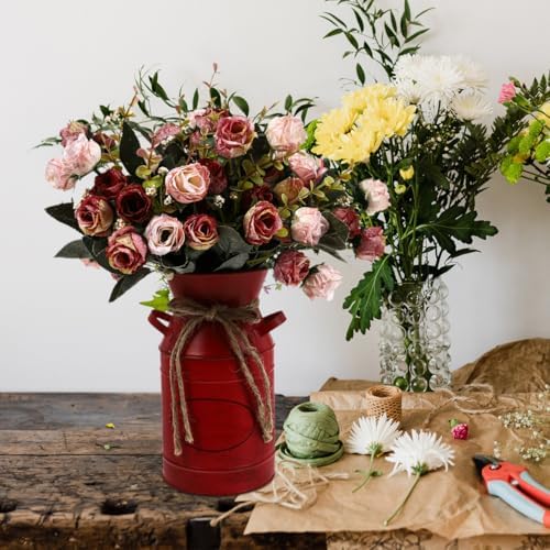 Retro Style Bucket Iron Flower Barrel Farmhouse Decor Vase
