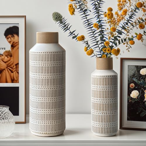 LIZOFER Rustic Ceramic Vase Set of 2 for Living Room Bedroom Farmhouse Decor