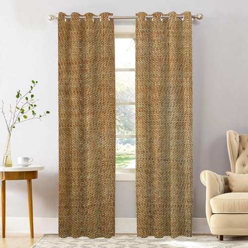 Shrahala Bamboo Rustic Tan Blackout Curtains 2 Panels 52x84