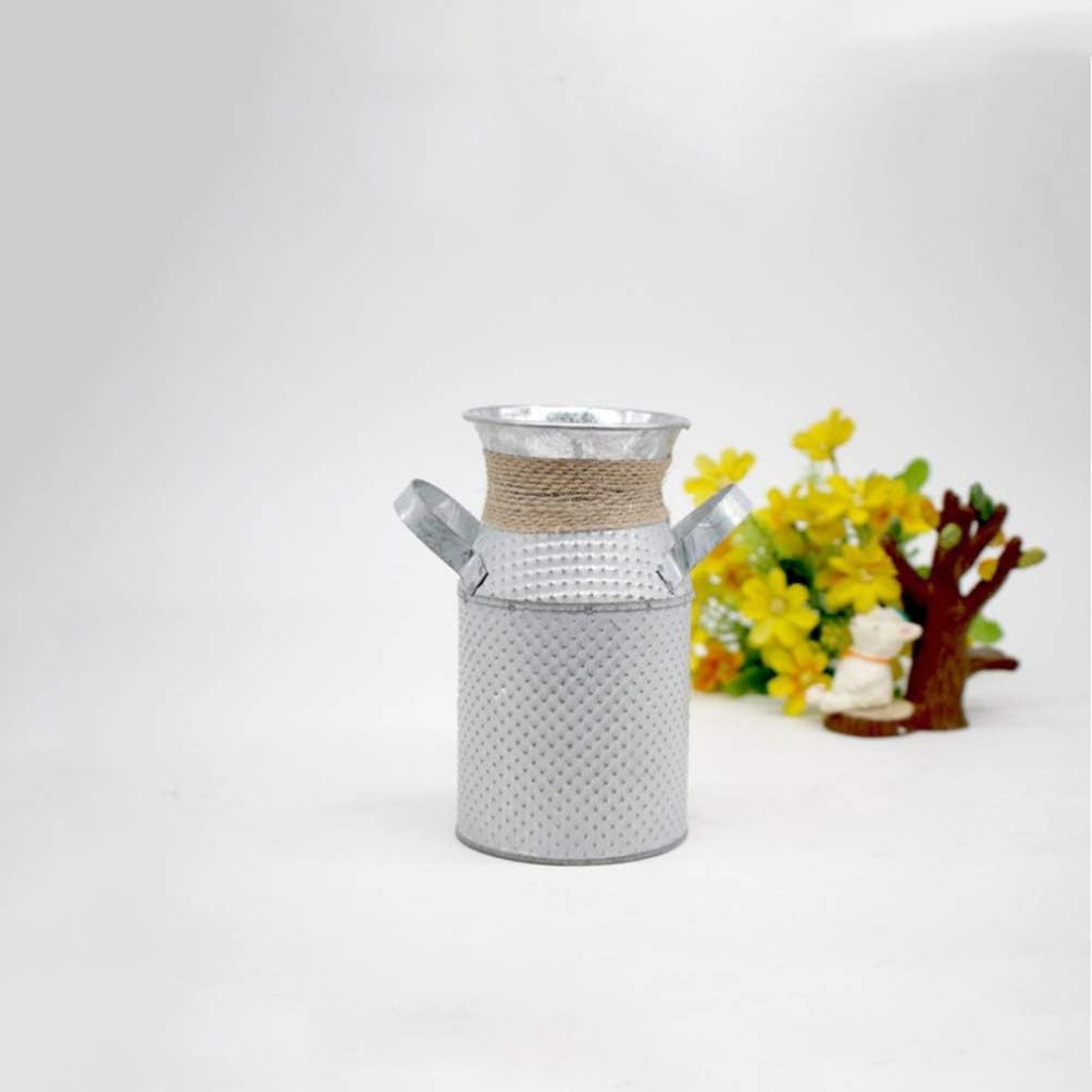 Wakauto 1 Pc White Galvanized Metal Milk Tin Basket Flower Vase