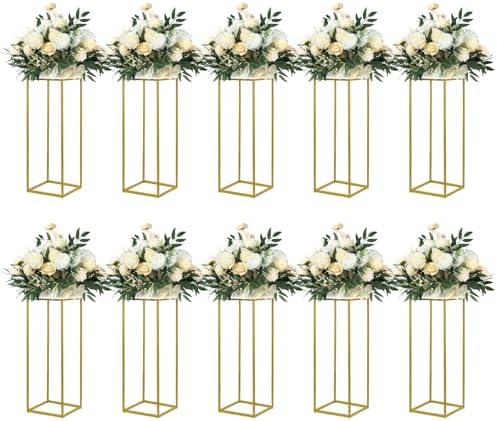 YALLOVE 10 Pack 2375 Inch Gold Wedding Flower Stand