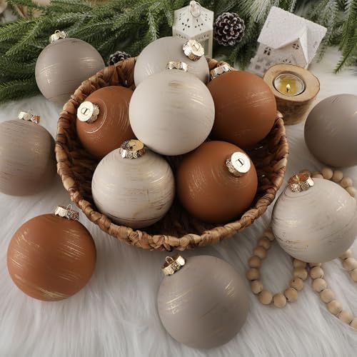 Yunlly 12 Pcs Textured Neutral Copper Christmas Ornaments