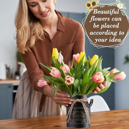 Roshtia 6 Inch Galvanized Metal Vase with Handle Black 8 Pcs