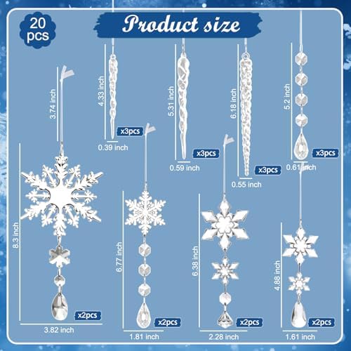 20 Pack Crystal Christmas Ornaments for Tree Decorations