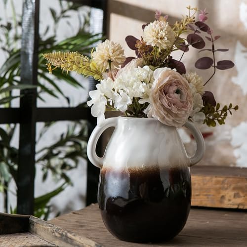 7 Inch White Gradient Ceramic Vase with 2 Handles
