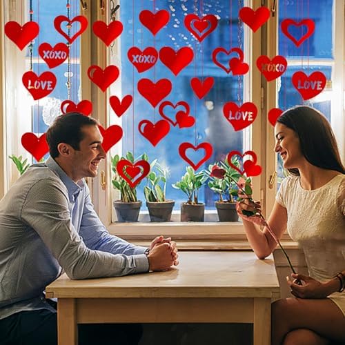 Red Glitter Heart Hanging Decorations 30 Pcs Foil Valentine Set
