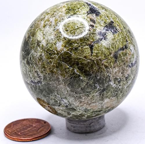 46mm Green Vesuvianite Gemstone with Clear Calcite Sphere - India