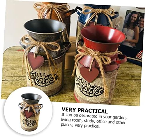 Retro Bucket Iron Flower Vase for Home Decor and Arrangement