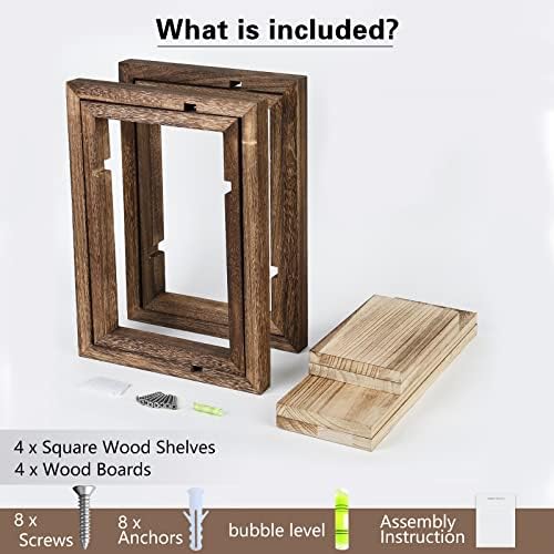 Rustic Square Floating Shelves Set of 4 for Wall