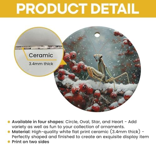 Snowy Berry Praying Mantis 3 Ceramic Ornament for Home Decor