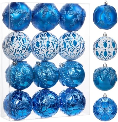 Hollyone 315 Inch Blue Christmas Ball Ornaments 12 Pcs Set
