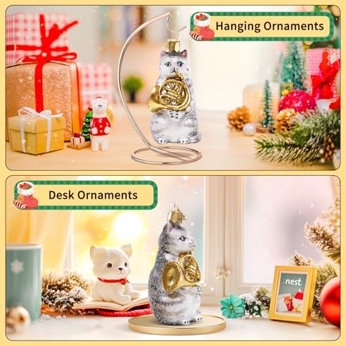 Hand-Blown Glass Cat Christmas Ornament