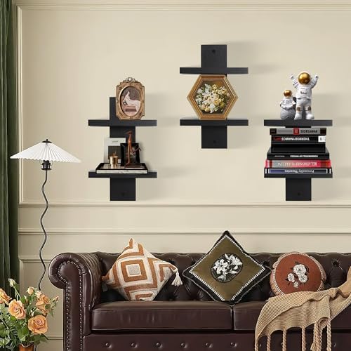PHOENANCEE 2 Tiered Vertical Wall Shelf Unit 4 Pack Black