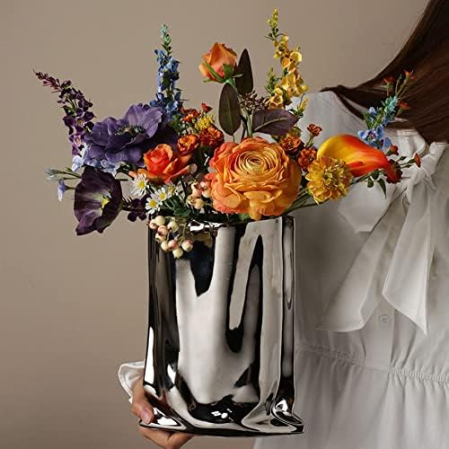 Modern Minimalist Silver Metallic Luster Ceramic Flower Vase