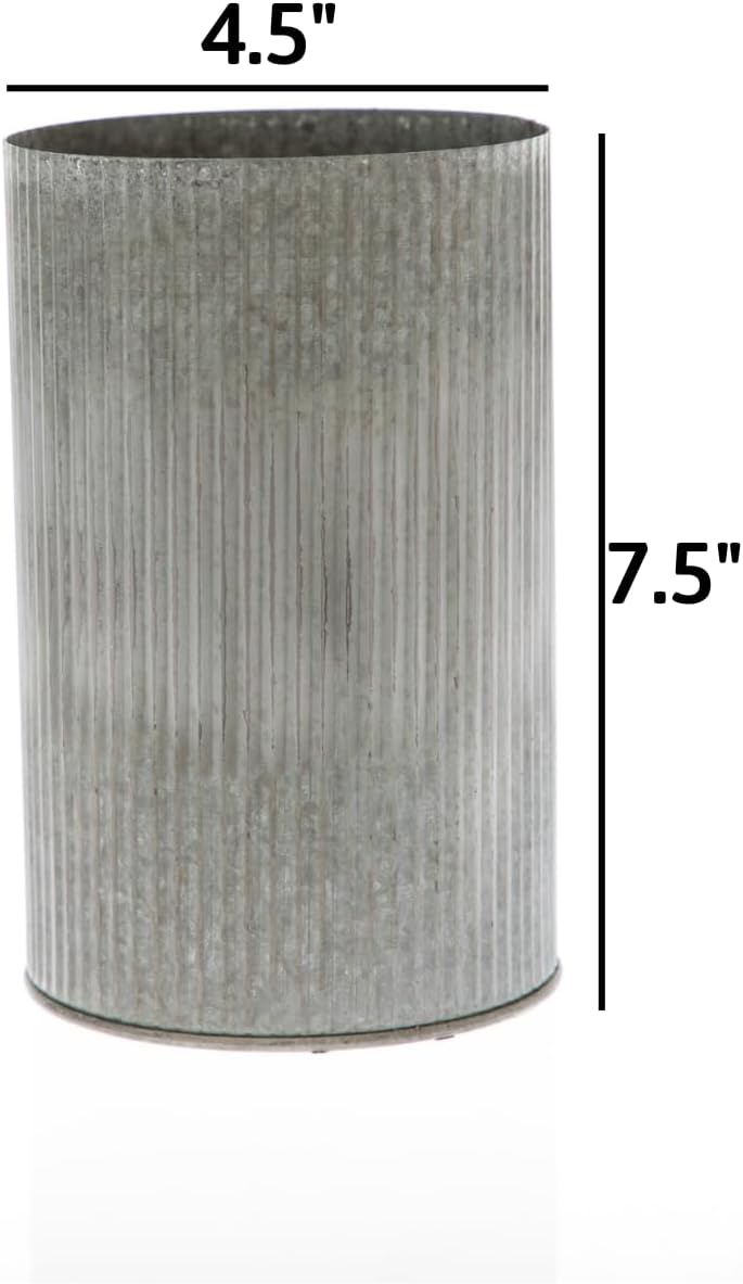 Rustic Tin Vase with Corrugated Sides 45x75