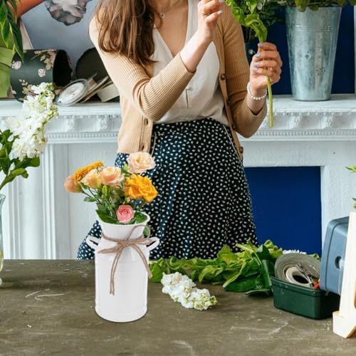 BESPORTBLE Vintage Galvanized Milk Can Jug Vase Rustic Flower Bucket Decor White