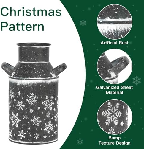 Galvanized Gray Metal Vase with Snowflake Design