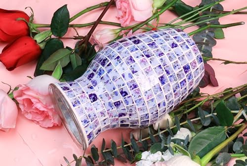 8 Inch Purple Mosaic Glass Vase - Exquisite Decor