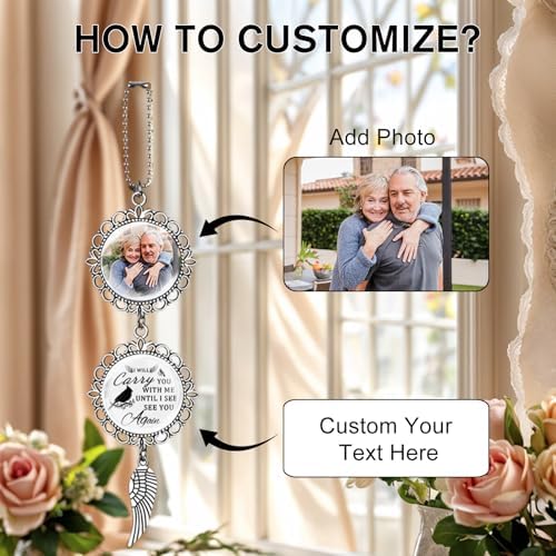 Personalized Angel Wing Car Charm - Custom Photo Text Memorial Gift