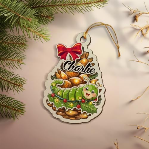 Personalized Fuzzy Caterpillar 2-Layer Wood Christmas Ornament