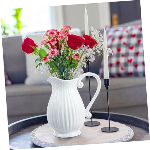 GANAZONO Simple White Striped Ceramic Flower Vase for Balconies