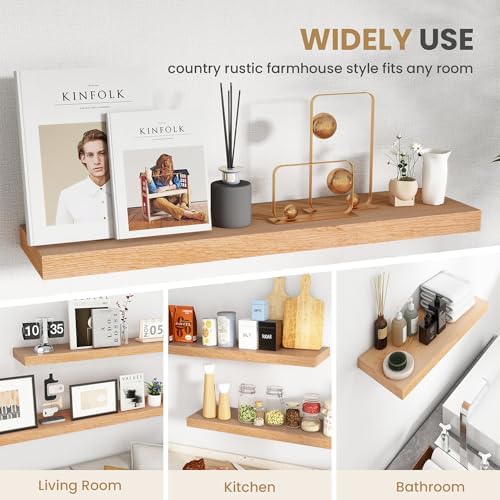 RICHFOCUS 24 Inch Solid Oak Floating Shelf for Wall