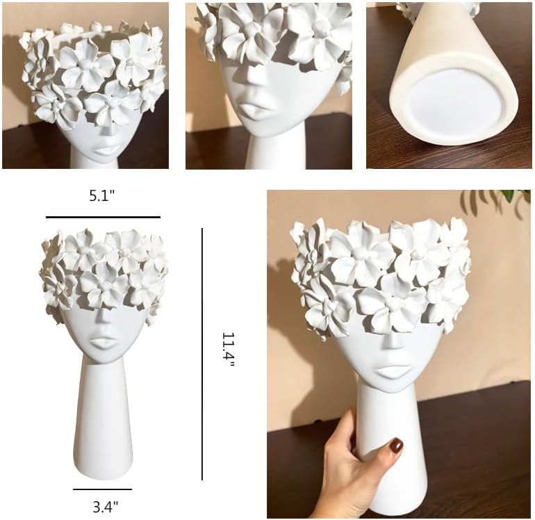 Funsoba Ceramic Sculpture Female Head Flower Vase Decor