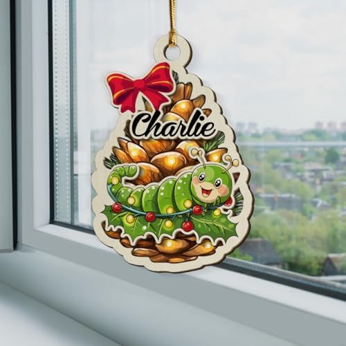 Personalized Fuzzy Caterpillar 2-Layer Wood Christmas Ornament